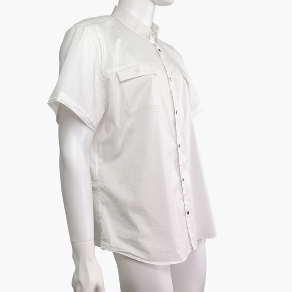 CALVIN KLEIN Slim Fit Pocketed Short-Sleeve Button-Up Casual Shirt (White | XXL) - Picture 4 of 10